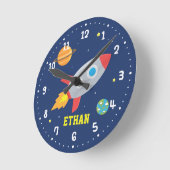 Rocket Blast Off Outer Space, Kids Room Decor Runde Wanduhr (Winkel)