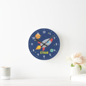 Rocket Blast Off Outer Space, Kids Room Decor Runde Wanduhr (Zuhause)