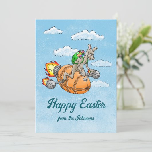 Rocket Bunny Feiertagskarte (Stehend Vorderseite)