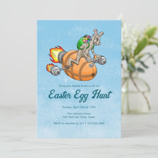 Rocket Bunny's Egg Hunt Einladung (Stehend Vorderseite)