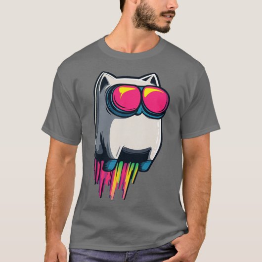 Rocket Cat Cool Futuristic Feline with Neon Goggle T-Shirt (Vorderseite)
