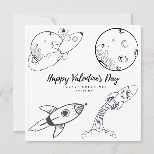 Rocket Coloring Page Kids Boy Card Valentinstag (Vorderseite)