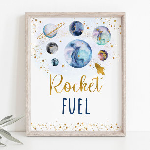 Rocket Fuel Blue Gold Space Geburtstagszeichen Poster
