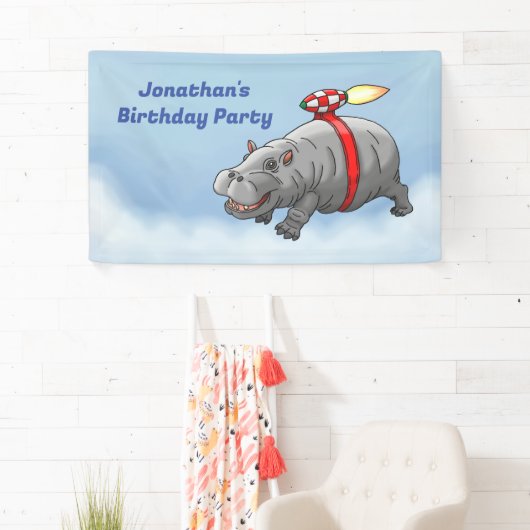 Rocket Hippo Birthday Banner (Insitu)