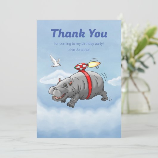 Rocket Hippo Birthday Dankeskarte (Stehend Vorderseite)