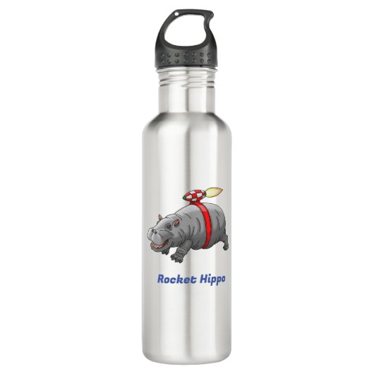 Rocket Hippo Birthday Edelstahlflasche (Vorderseite)