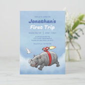 Rocket Hippo Birthday Einladung (Stehend Vorderseite)