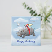 Rocket Hippo Birthday Karte (Stehend Vorderseite)