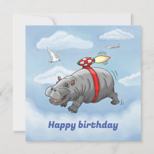 Rocket Hippo Birthday Karte