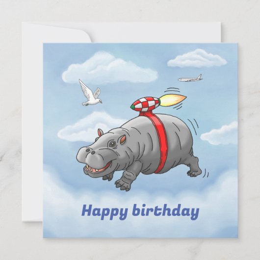 Rocket Hippo Birthday Karte (Vorderseite)