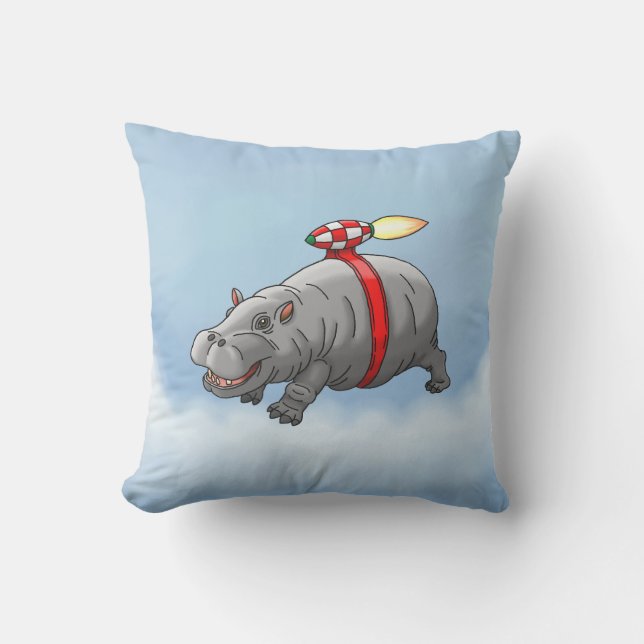 Rocket Hippo Birthday Kissen (Vorderseite)