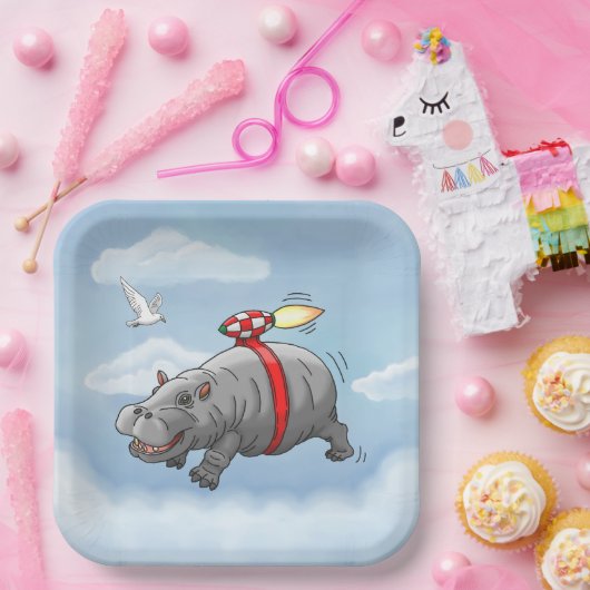 Rocket Hippo Birthday Pappteller (Party)
