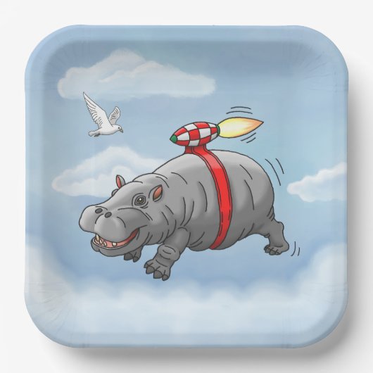 Rocket Hippo Birthday Pappteller (Vorderseite)