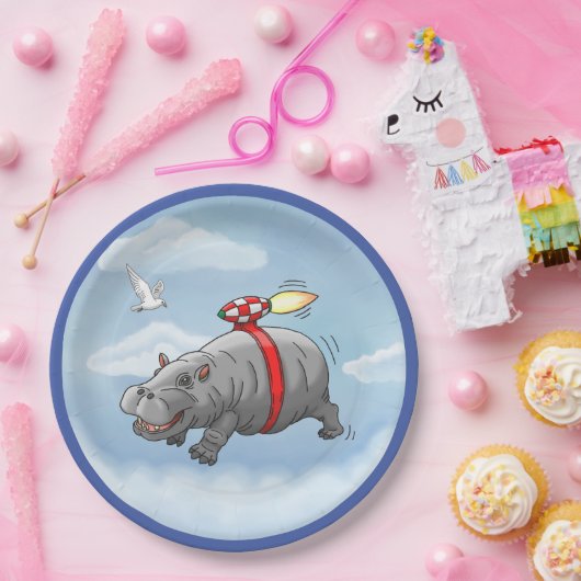 Rocket Hippo Birthday Pappteller (Party)