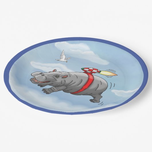 Rocket Hippo Birthday Pappteller (Schrägansicht)