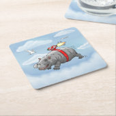 Rocket Hippo Birthday Rechteckiger Pappuntersetzer (angewinkelt)