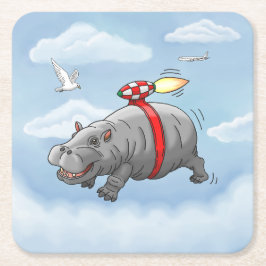 Rocket Hippo Birthday Rechteckiger Pappuntersetzer