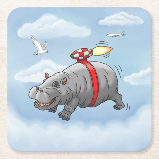Rocket Hippo Birthday Rechteckiger Pappuntersetzer (Vorderseite)