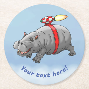 Rocket Hippo Birthday Runder Pappuntersetzer
