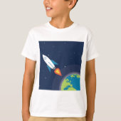 Rocket im Raum-Mond-ErdGrafikdesign T-Shirt (Vorderseite)