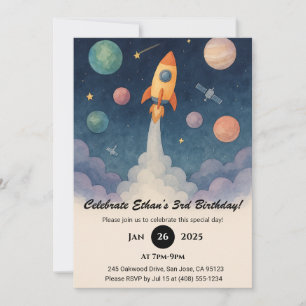 Rocket in der Starry Galaxy Szene Geburtstag Einladung