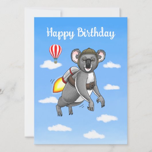 Rocket Koala Birthday Karte (Vorderseite)