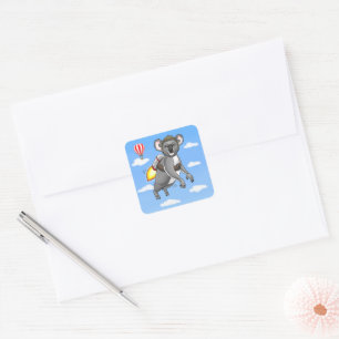 Rocket Koala Birthday Quadratischer Aufkleber