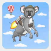 Rocket Koala Geburtstag Quadratischer Aufkleber (Vorderseite)