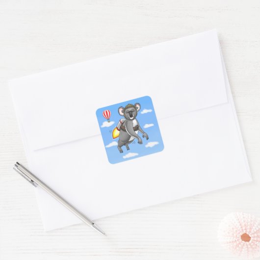 Rocket Koala Geburtstag Quadratischer Aufkleber (Umschlag)