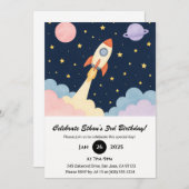 Rocket Launch & Starnight Sky Geburtstag Einladung (Vorne/Hinten)