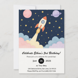 Rocket Launch & Starnight Sky Geburtstag Einladung
