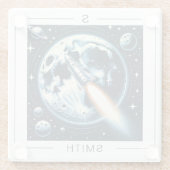 Rocket Moon Space Monogramm Glasuntersetzer (Rückseite)