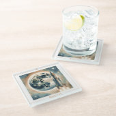 Rocket Moon Space Monogramm Glasuntersetzer (Schrägansicht)