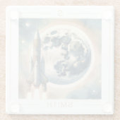 Rocket Moon Space Monogramm Glasuntersetzer (Rückseite)
