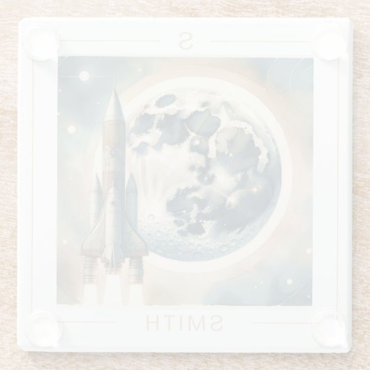 Rocket Moon Space Monogramm Glasuntersetzer (Rückseite)