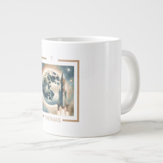 Rocket Moon Space Monogramm Jumbo-Tasse (Vorderseite Rechts)