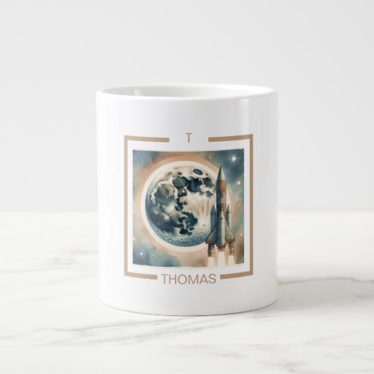 Rocket Moon Space Monogramm Jumbo-Tasse (Vorderseite)