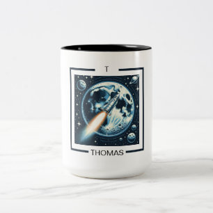Rocket Moon Space Monogramm Zwei-Tone-Kaffeekocher Zweifarbige Tasse