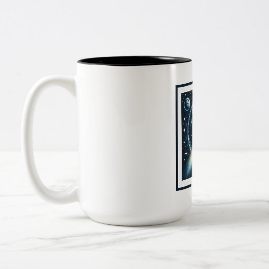 Rocket Moon Space Monogramm Zwei-Tone-Kaffeekocher Zweifarbige Tasse (Links)