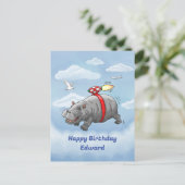Rocket Nilpferd Geburtstag Postkarte (Stehend Vorderseite)