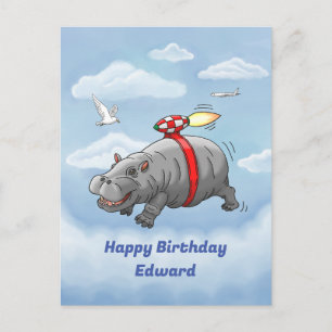 Rocket Nilpferd Geburtstag Postkarte
