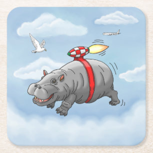 Rocket Nilpferd Geburtstag Rechteckiger Pappuntersetzer