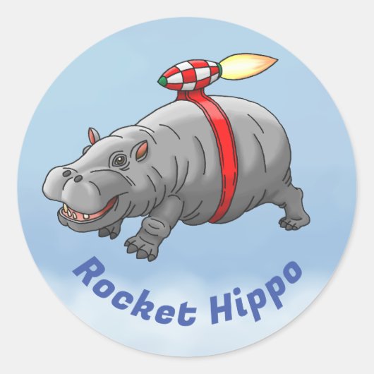 Rocket Nilpferd Geburtstag Runder Aufkleber (Vorderseite)