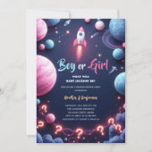 Rocket Planets Outer Space Boy Girl Gender Reveal Einladung (Vorderseite)
