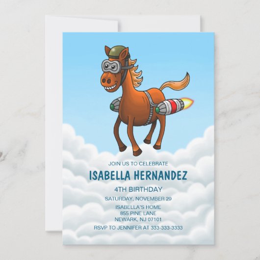 Rocket Pony Geburtstag Einladung (Vorderseite)
