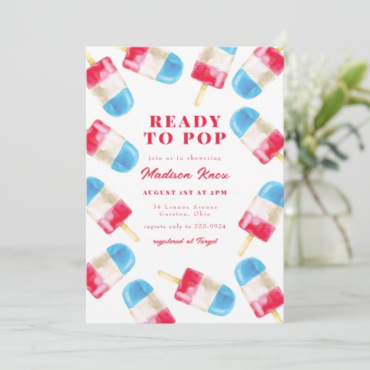 Rocket Pop Summer Patriotic Popsicle Baby Showroom Einladung (Stehend Vorderseite)