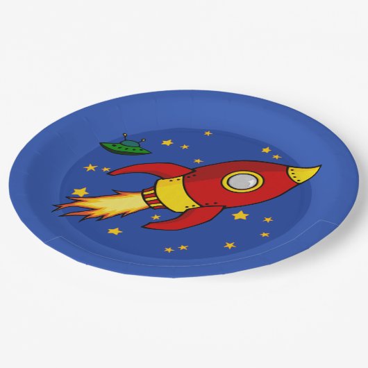 Rocket Red Gelb 9" Papierplatte Pappteller (Schrägansicht)