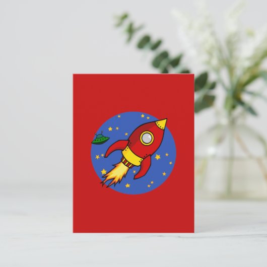 Rocket Red Gelbe Postkarte (Stehend Vorderseite)