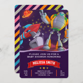 Rocket Robot Oututer Space Baby Shower Einladung (Vorne/Hinten)