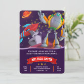 Rocket Robot Oututer Space Baby Shower Einladung (Stehend Vorderseite)